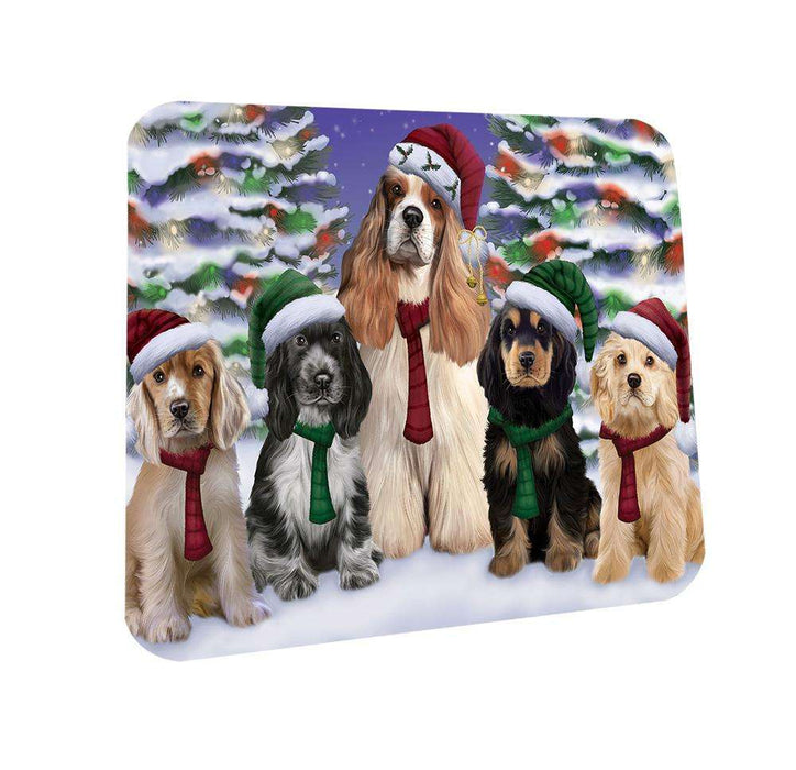 Cocker Spaniels Dog Christmas Family Portrait in Holiday Scenic Background  Coasters Set of 4 CST52670