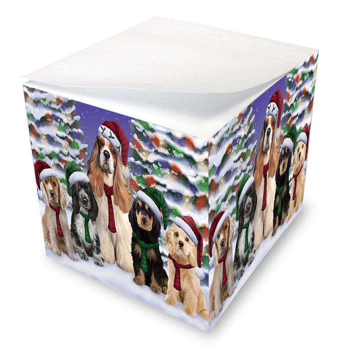 Cocker Spaniels Dog Christmas Family Portrait in Holiday Scenic Background  Note Cube NOC52711