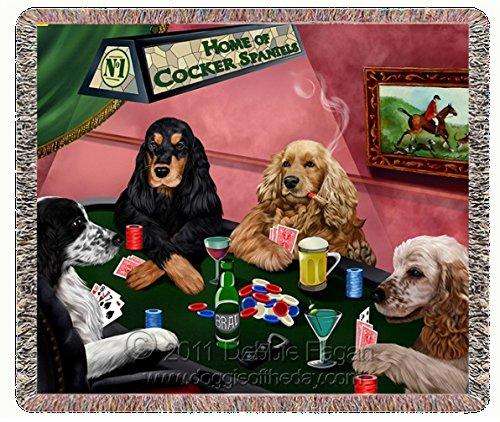 Cocker Spaniels Dogs Playing Poker Woven Throw Blanket 54 x 38