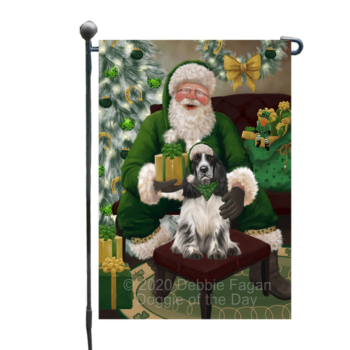Christmas Irish Santa with Gift and Cocker Spaniel Dog Garden Flag GFLG66630