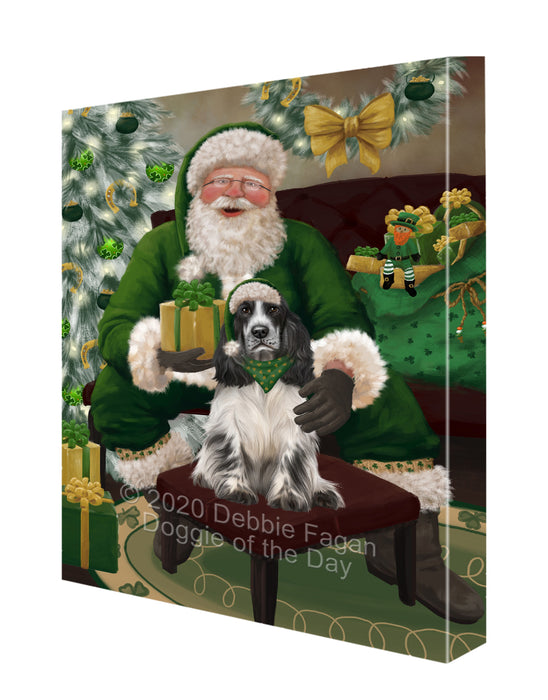 Christmas Irish Santa with Gift and Cocker Spaniel Dog Canvas Print Wall Art Décor CVS147572