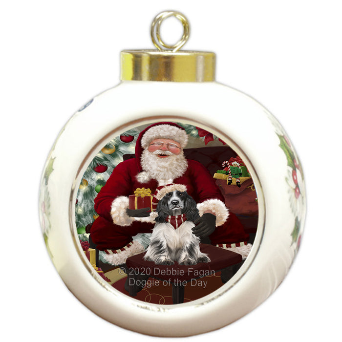 Santa's Christmas Surprise Cocker Spaniel Dog Round Ball Christmas Ornament RBPOR58012