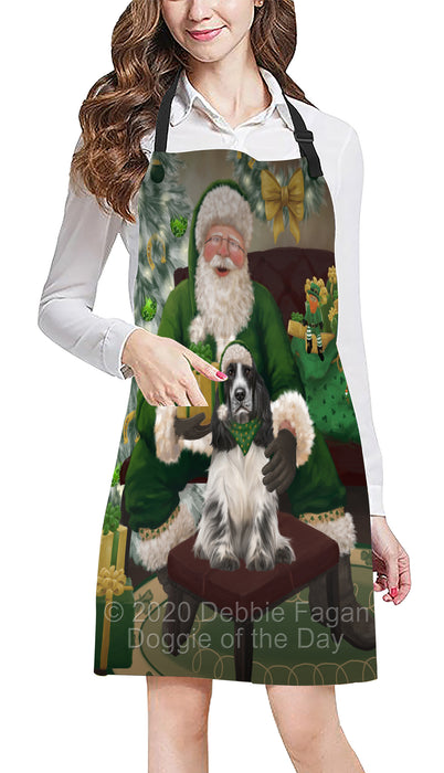 Christmas Irish Santa with Gift and Cocker Spaniel Dog Apron Apron-48290