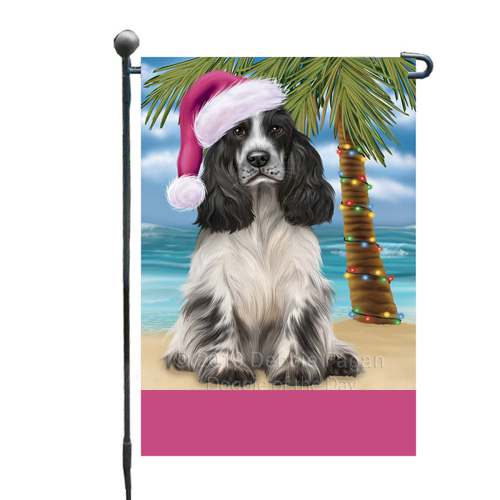 Personalized Summertime Happy Holidays Christmas Cocker Spaniel Dog on Tropical Island Beach  Custom Garden Flags GFLG-DOTD-A60457