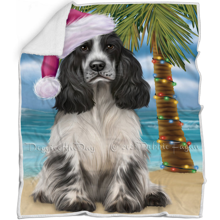 Summertime Happy Holidays Christmas Cocker Spaniel Dog on Tropical Island Beach Blanket D118
