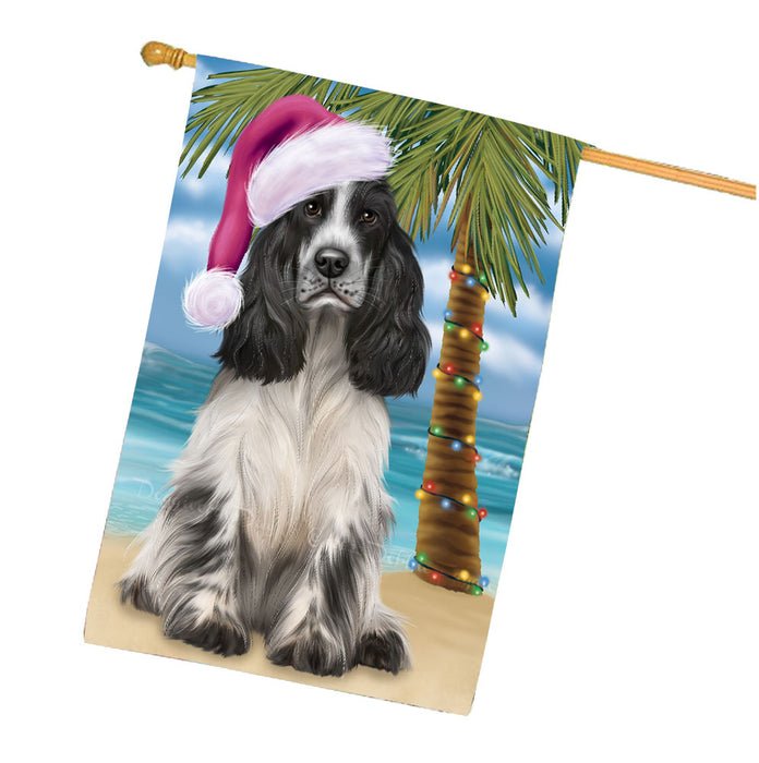 Christmas Summertime Beach Cocker Spaniel Dog House Flag Outdoor Decorative Double Sided Pet Portrait Weather Resistant Premium Quality Animal Printed Home Decorative Flags 100% Polyester FLG68722