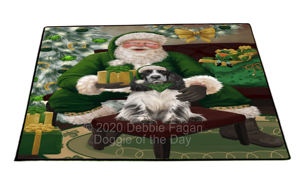 Christmas Irish Santa with Gift and Cocker Spaniel Dog Indoor/Outdoor Welcome Floormat - Premium Quality Washable Anti-Slip Doormat Rug FLMS57115