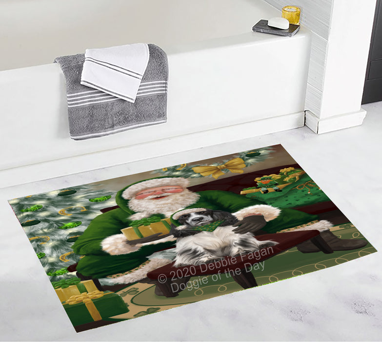 Christmas Irish Santa with Gift and Cocker Spaniel Dog Bath Mat BRUG53998