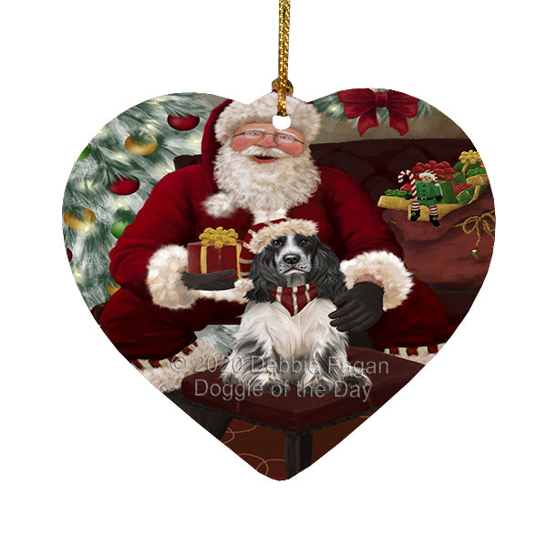 Santa's Christmas Surprise Cocker Spaniel Dog Heart Christmas Ornament RFPOR58354