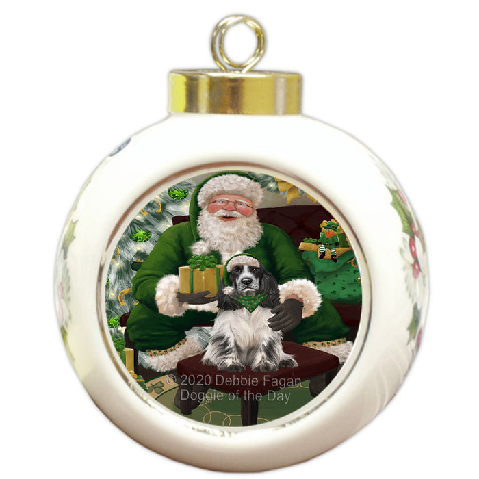 Christmas Irish Santa with Gift and Cocker Spaniel Dog Round Ball Christmas Ornament RBPOR57914