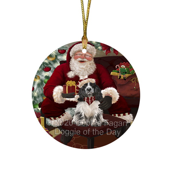 Santa's Christmas Surprise Cocker Spaniel Dog Round Flat Christmas Ornament RFPOR58012