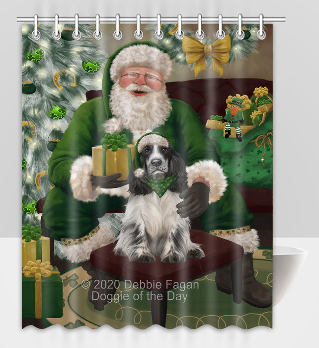 Christmas Irish Santa with Gift and Cocker Spaniel Dog Shower Curtain Bathroom Accessories Decor Bath Tub Screens SC124
