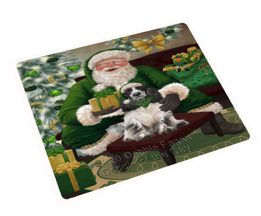 Christmas Irish Santa with Gift and Cocker Spaniel Dog Cutting Board - Easy Grip Non-Slip Dishwasher Safe Chopping Board Vegetables C78295