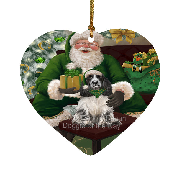 Christmas Irish Santa with Gift and Bullmastiff Dog Heart Christmas Ornament RFPOR58255