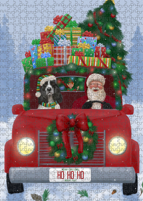 Christmas Honk Honk Red Truck Here Comes with Santa and Cocker Spaniel Dog Puzzle with Photo Tin PUZL99964