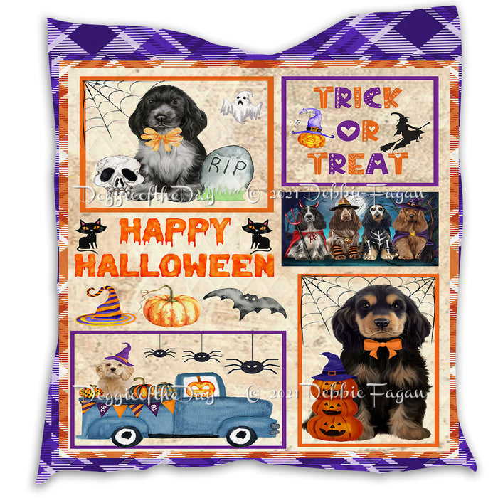 Happy Halloween Trick or Treat Pumpkin Cocker Spaniel Dogs Lightweight Soft Bedspread Coverlet Bedding Quilt QUILT60856