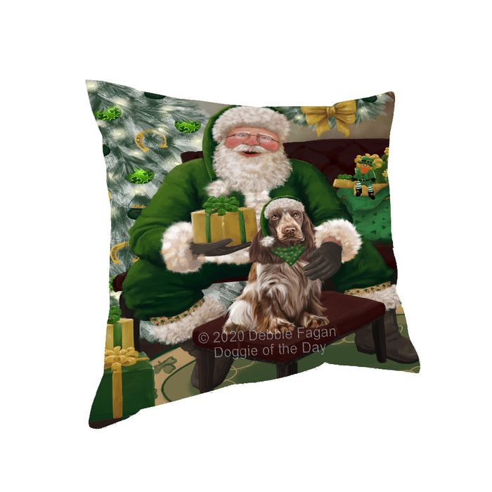 Christmas Irish Santa with Gift and Cocker Spaniel Dog Pillow PIL86740