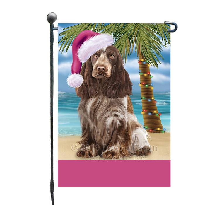 Personalized Summertime Happy Holidays Christmas Cocker Spaniel Dog on Tropical Island Beach  Custom Garden Flags GFLG-DOTD-A60458