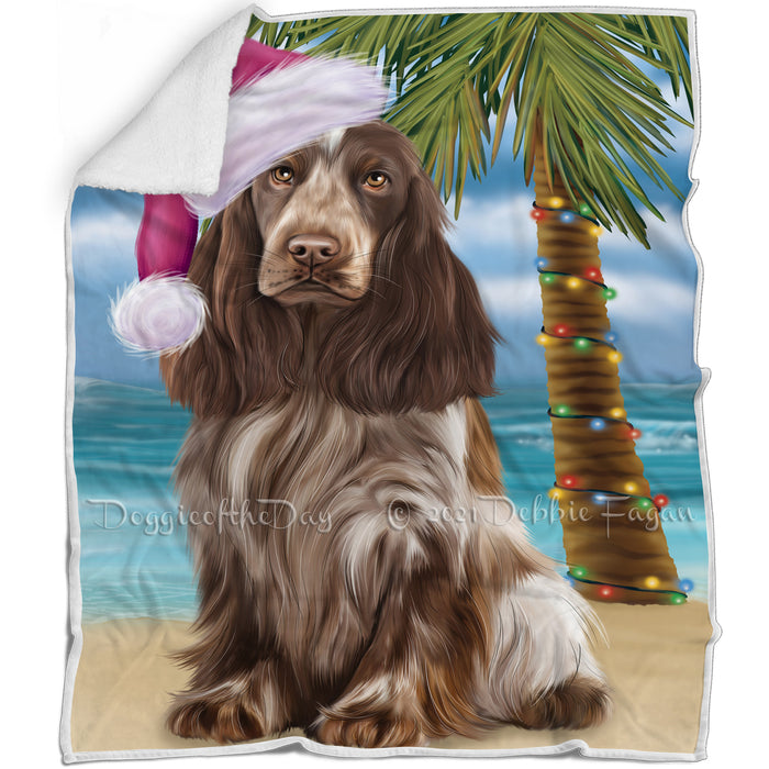 Summertime Happy Holidays Christmas Cocker Spaniel Dog on Tropical Island Beach Blanket D119