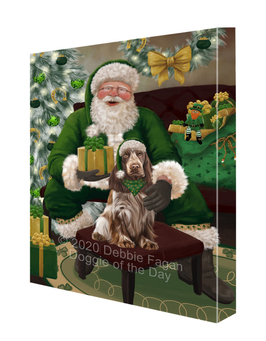 Christmas Irish Santa with Gift and Cocker Spaniel Dog Canvas Print Wall Art Décor CVS147581
