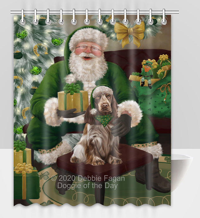 Christmas Irish Santa with Gift and Cocker Spaniel Dog Shower Curtain Bathroom Accessories Decor Bath Tub Screens SC125