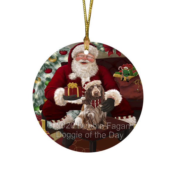 Santa's Christmas Surprise Cocker Spaniel Dog Round Flat Christmas Ornament RFPOR58013