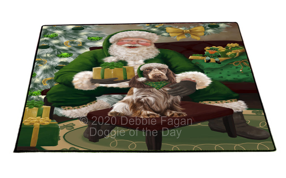 Christmas Irish Santa with Gift and Cocker Spaniel Dog Indoor/Outdoor Welcome Floormat - Premium Quality Washable Anti-Slip Doormat Rug FLMS57118