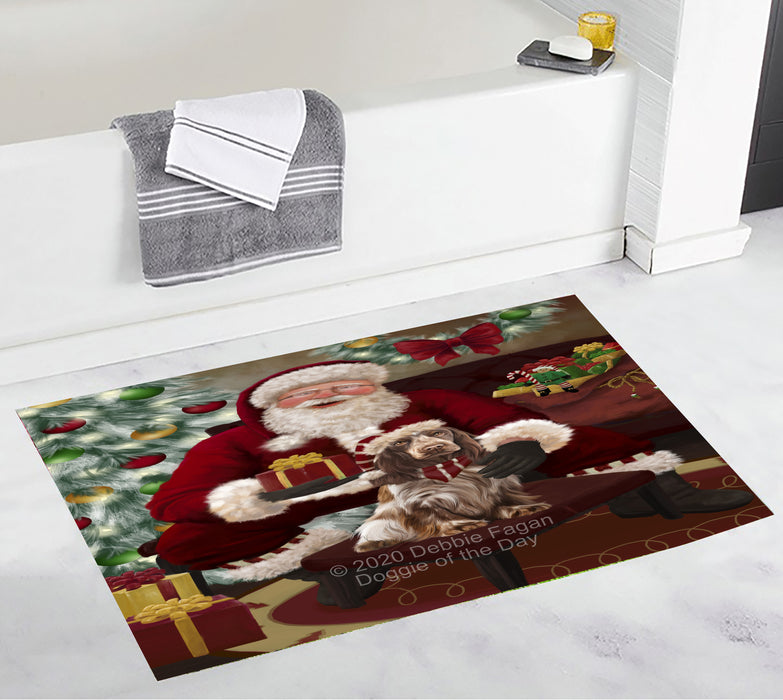Santa's Christmas Surprise Cocker Spaniel Dog Bathroom Rugs with Non Slip Soft Bath Mat for Tub BRUG55450
