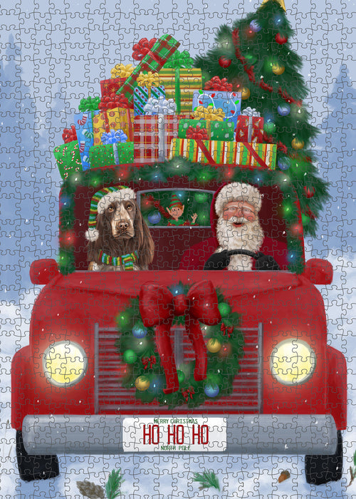 Christmas Honk Honk Red Truck Here Comes with Santa and Cocker Spaniel Dog Puzzle with Photo Tin PUZL99968