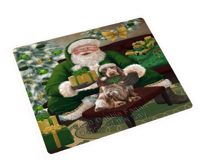 Christmas Irish Santa with Gift and Cocker Spaniel Dog Cutting Board - Easy Grip Non-Slip Dishwasher Safe Chopping Board Vegetables C78298
