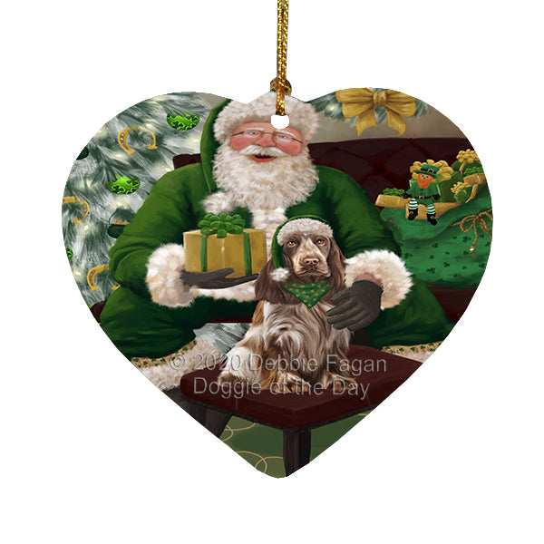 Christmas Irish Santa with Gift and Cocker Spaniel Dog Heart Christmas Ornament RFPOR58256