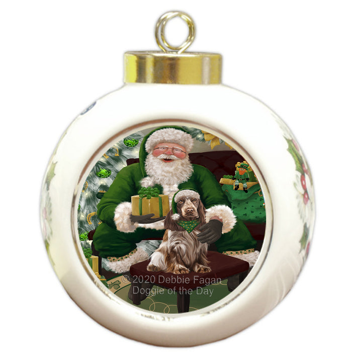 Christmas Irish Santa with Gift and Cocker Spaniel Dog Round Ball Christmas Ornament RBPOR57915