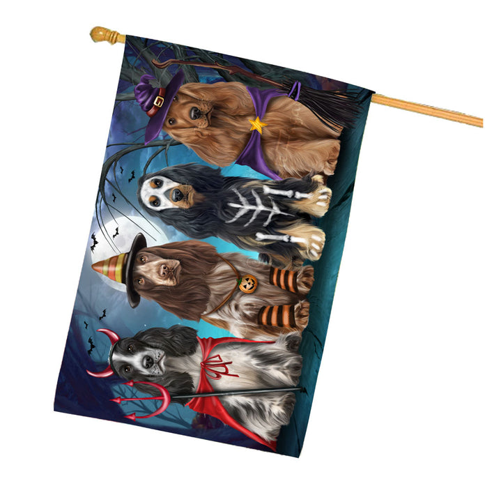 Halloween Trick or Treat Cocker Spaniel Dogs House Flag Outdoor Decorative Double Sided Pet Portrait Weather Resistant Premium Quality Animal Printed Home Decorative Flags 100% Polyester