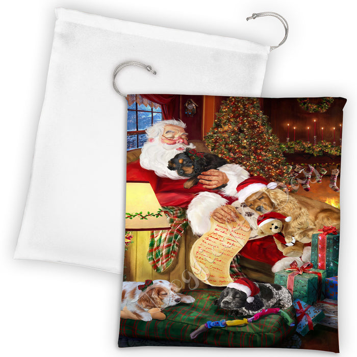 Santa Sleeping with Cocker Spaniel Dogs Drawstring Laundry or Gift Bag LGB48801