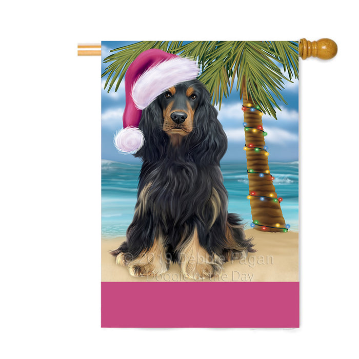 Personalized Summertime Happy Holidays Christmas Cocker Spaniel Dog on Tropical Island Beach Custom House Flag FLG-DOTD-A60515