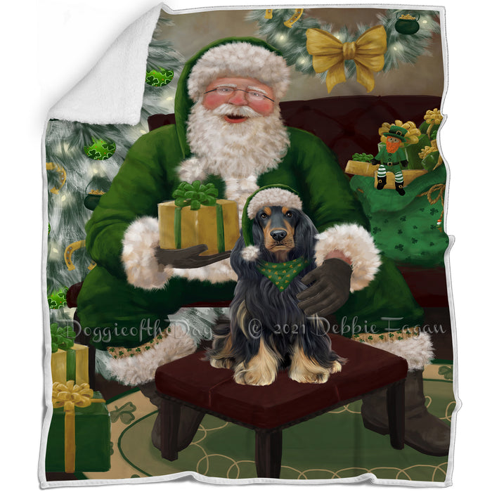 Christmas Irish Santa with Gift and Cocker Spaniel Dog Blanket BLNKT141288