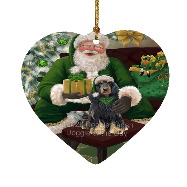 Christmas Irish Santa with Gift and Cocker Spaniel Dog Heart Christmas Ornament RFPOR58257