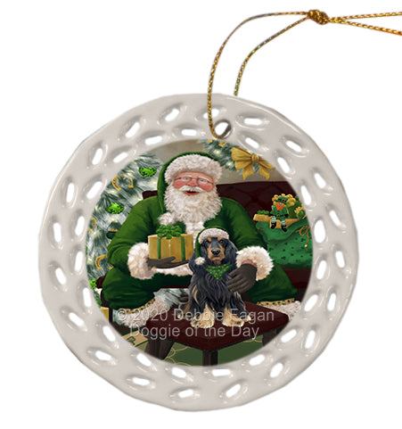 Christmas Irish Santa with Gift and Cocker Spaniel Dog Doily Ornament DPOR59478