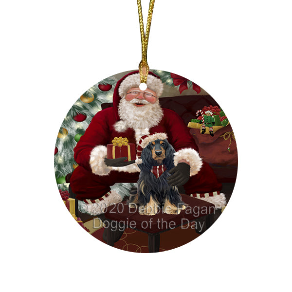 Santa's Christmas Surprise Cocker Spaniel Dog Round Flat Christmas Ornament RFPOR58014