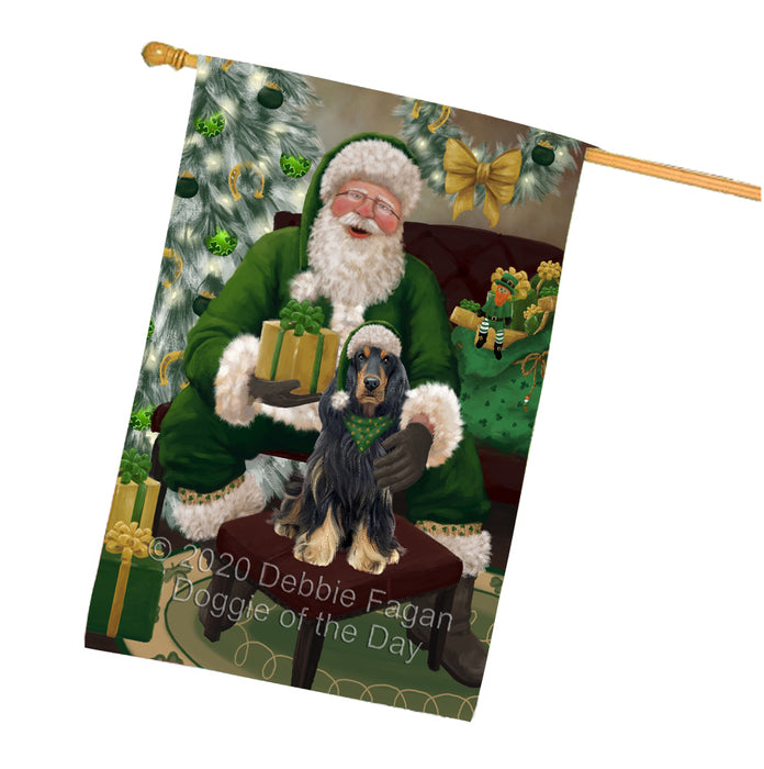 Christmas Irish Santa with Gift and Cocker Spaniel Dog House Flag FLG66688