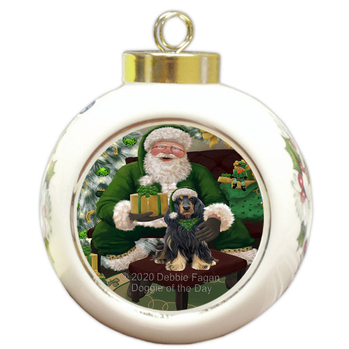 Christmas Irish Santa with Gift and Cocker Spaniel Dog Round Ball Christmas Ornament RBPOR57916