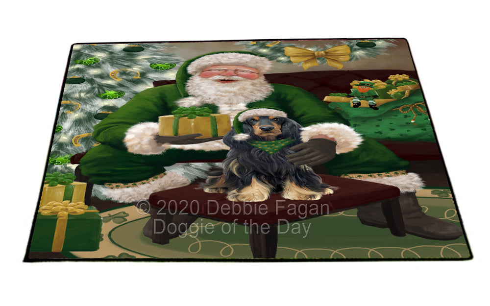 Christmas Irish Santa with Gift and Cocker Spaniel Dog Indoor/Outdoor Welcome Floormat - Premium Quality Washable Anti-Slip Doormat Rug FLMS57121