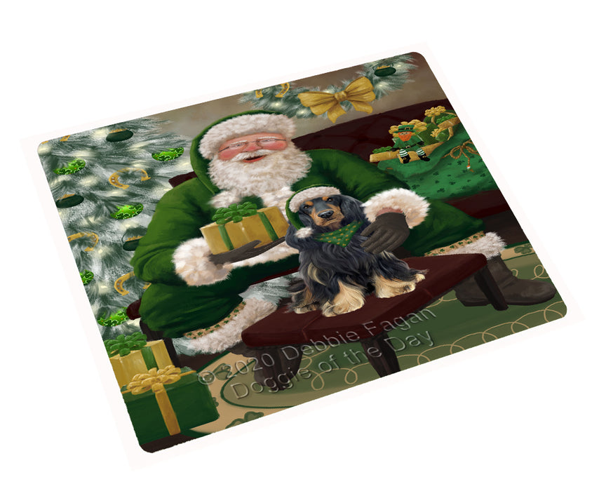 Christmas Irish Santa with Gift and Cocker Spaniel Dog Cutting Board - Easy Grip Non-Slip Dishwasher Safe Chopping Board Vegetables C78301