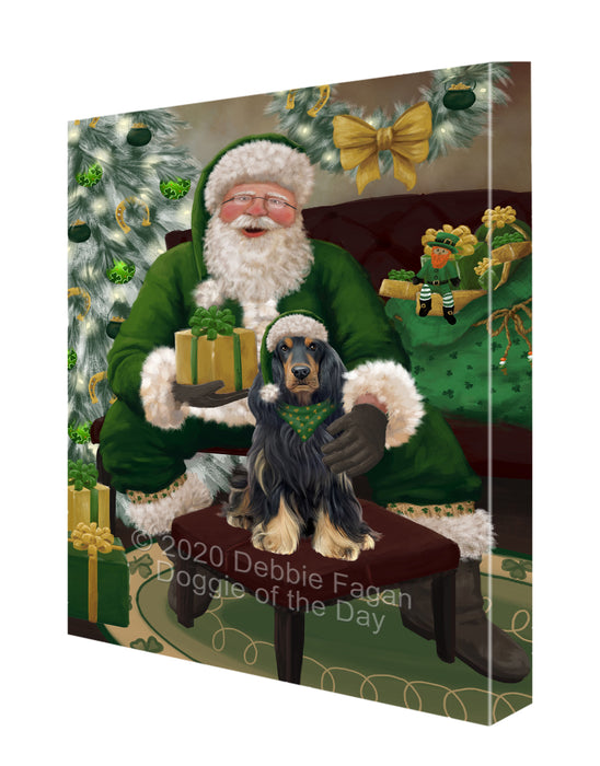 Christmas Irish Santa with Gift and Cocker Spaniel Dog Canvas Print Wall Art Décor CVS147590