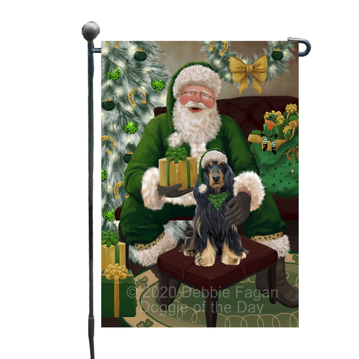 Christmas Irish Santa with Gift and Cocker Spaniel Dog Garden Flag GFLG66632