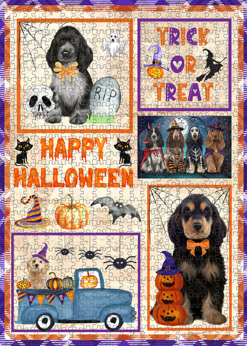 Happy Halloween Trick or Treat Cocker Spaniel Dogs Portrait Jigsaw Puzzle for Adults Animal Interlocking Puzzle Game Unique Gift for Dog Lover's with Metal Tin Box