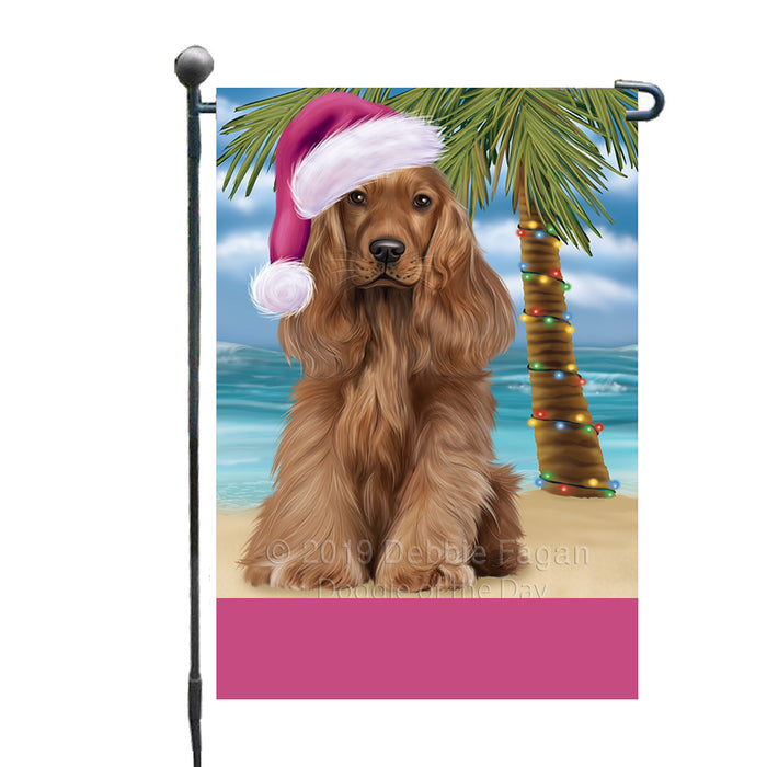 Personalized Summertime Happy Holidays Christmas Cocker Spaniel Dog on Tropical Island Beach  Custom Garden Flags GFLG-DOTD-A60460