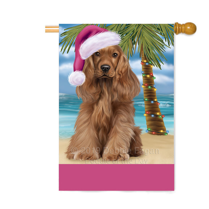 Personalized Summertime Happy Holidays Christmas Cocker Spaniel Dog on Tropical Island Beach Custom House Flag FLG-DOTD-A60516