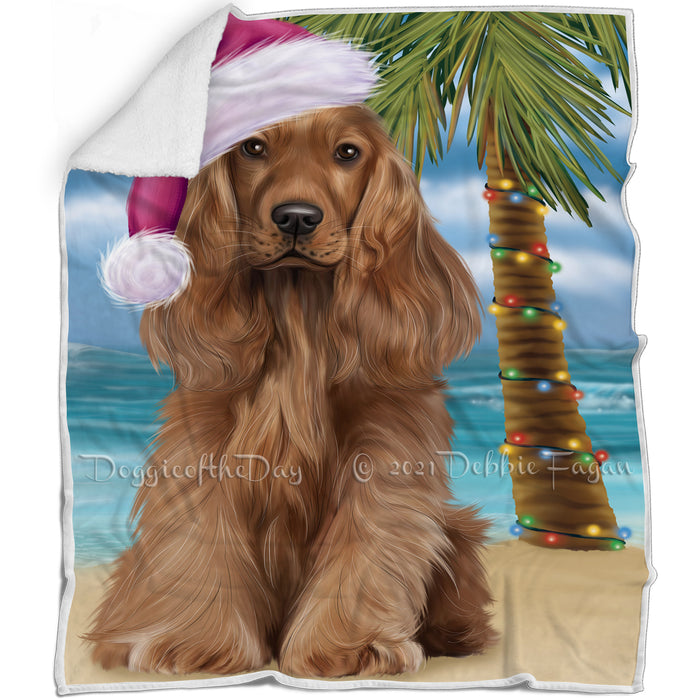 Summertime Happy Holidays Christmas Cocker Spaniel Dog on Tropical Island Beach Blanket D169