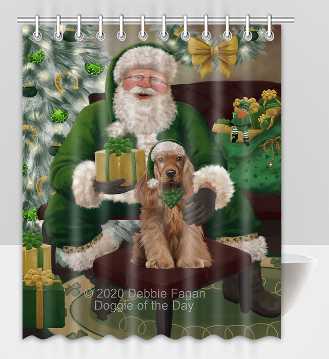 Christmas Irish Santa with Gift and Cocker Spaniel Dog Shower Curtain Bathroom Accessories Decor Bath Tub Screens SC127